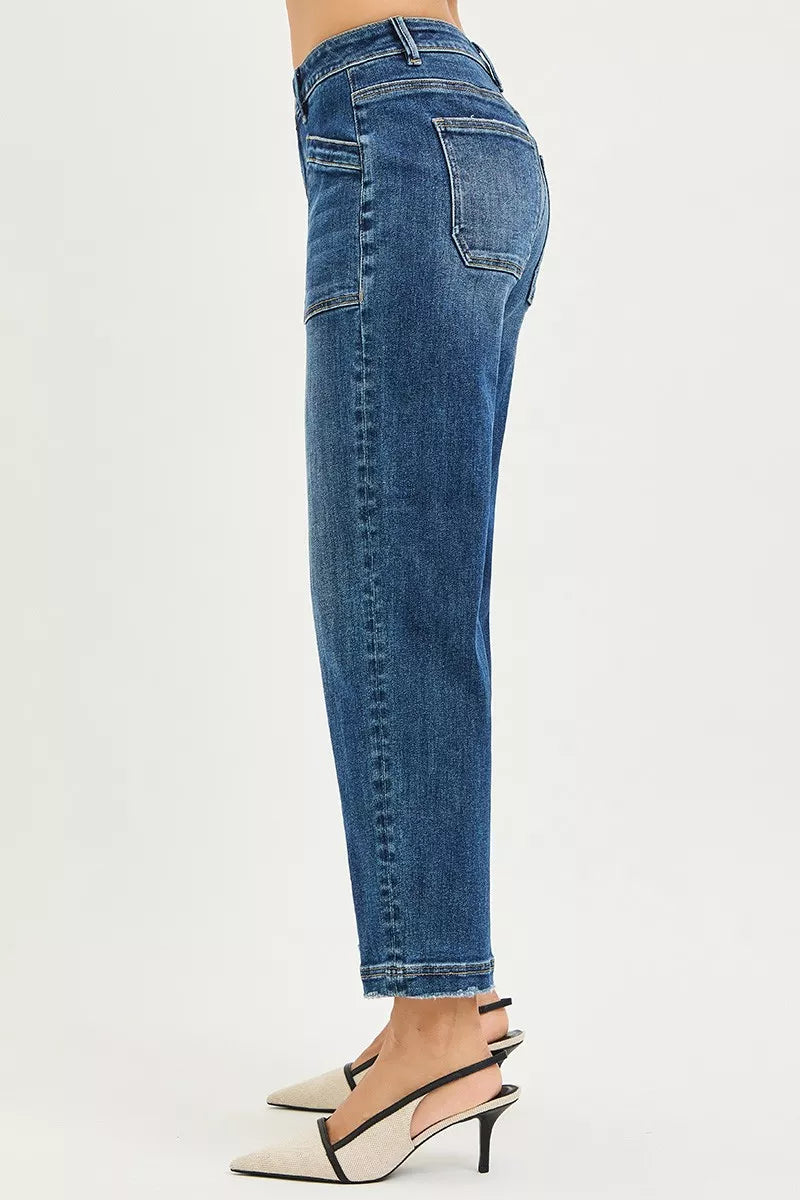 Wide-leg cropped jeans with patch pockets and raw hem