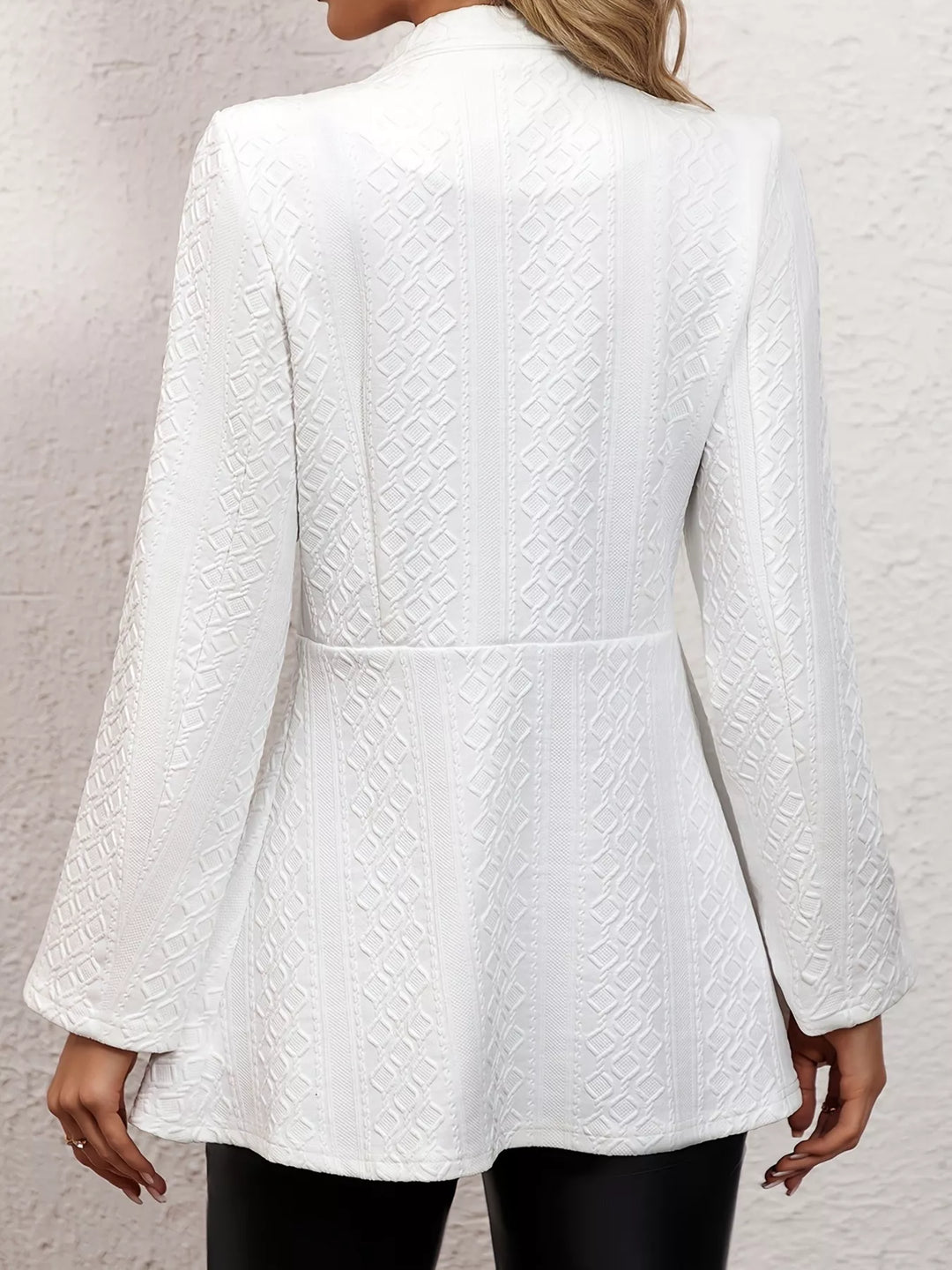 Textured open-front slim blazer with notch lapel