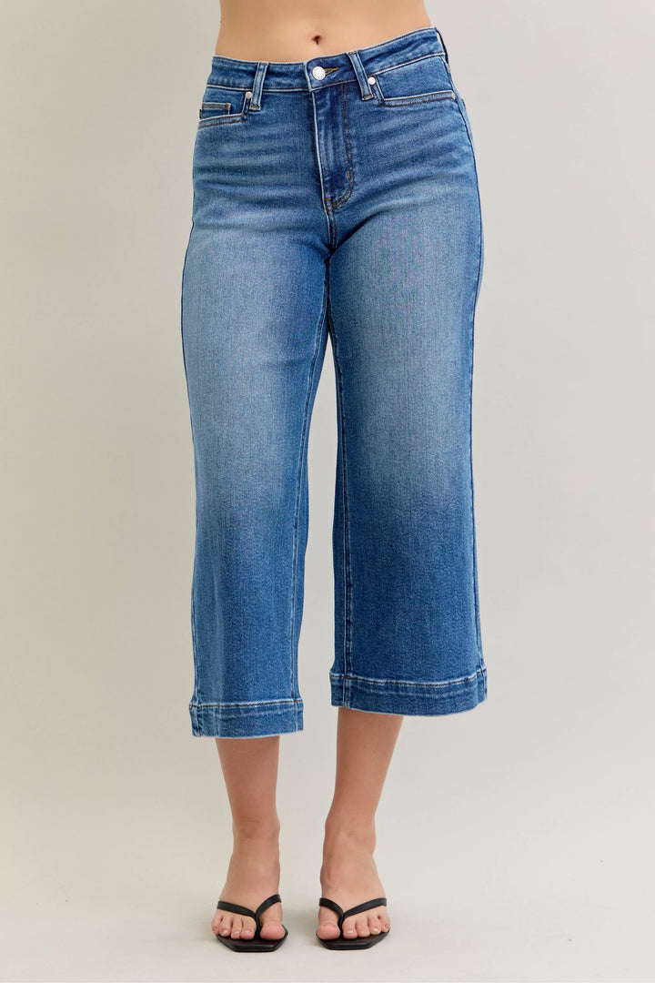 Judy Blue mid-rise crop wide-leg jeans with cuffed hem