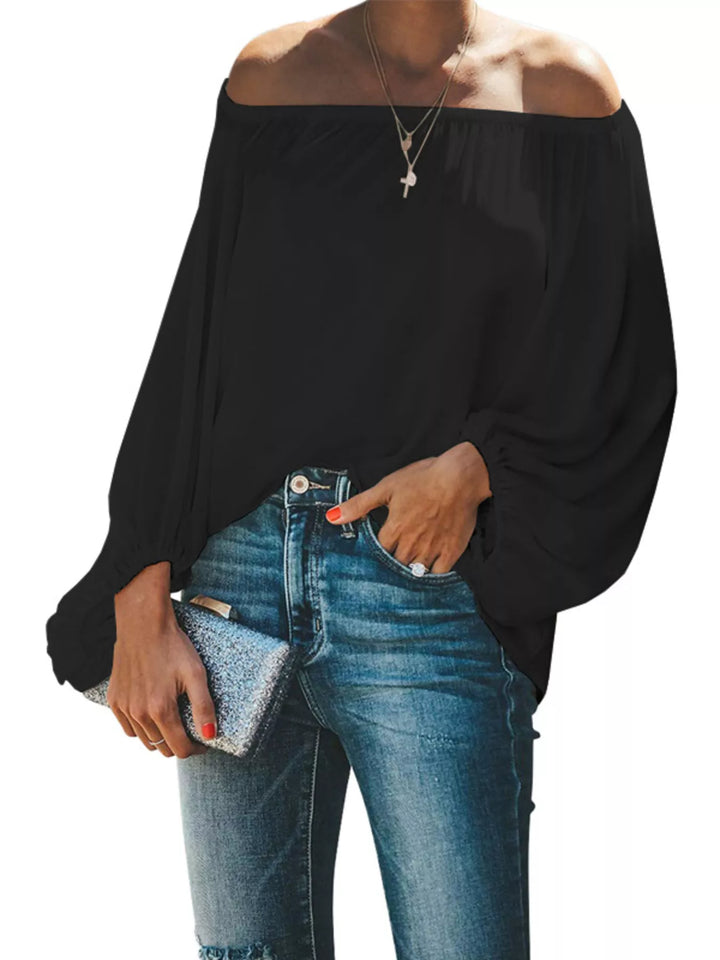 Black Off-shoulder balloon sleeve blouse
