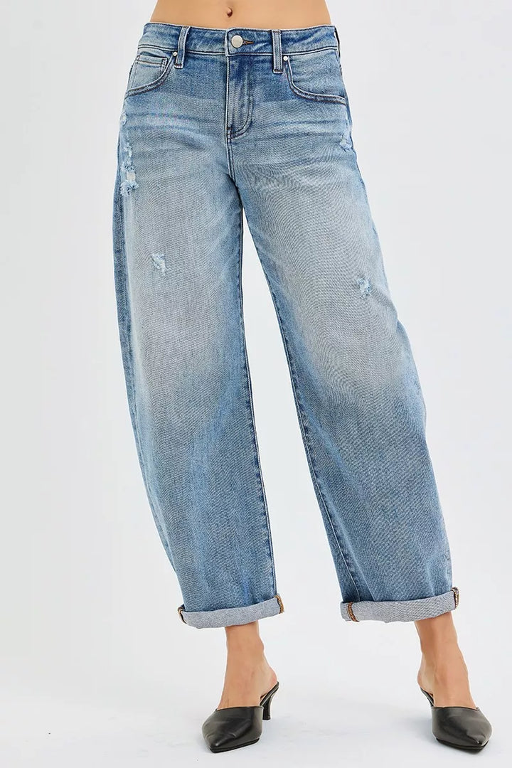 MEDIUM Slouchy barrel-leg jeans with cuffed ankle hem