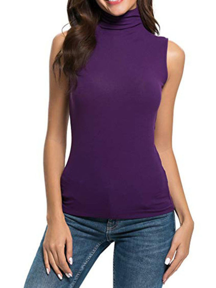 Purple Sleeveless turtleneck slim-fit knit top