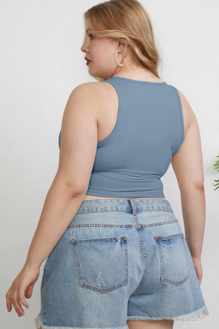 Slim-fit round neck tank top with high neckline