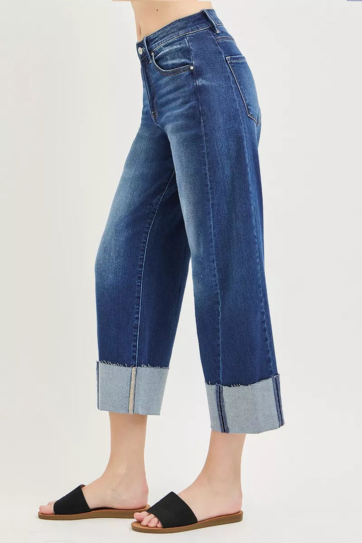 Slouchy cropped barrel jeans with cuffed hem