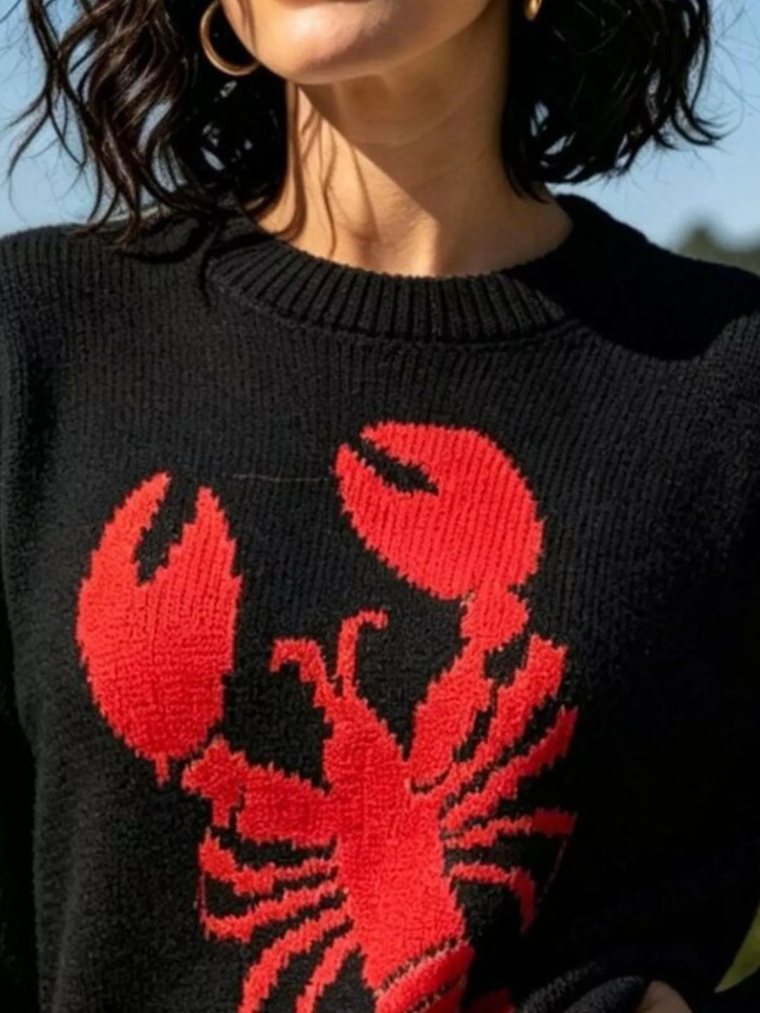 Lobster graphic crew neck knit pullover sweater