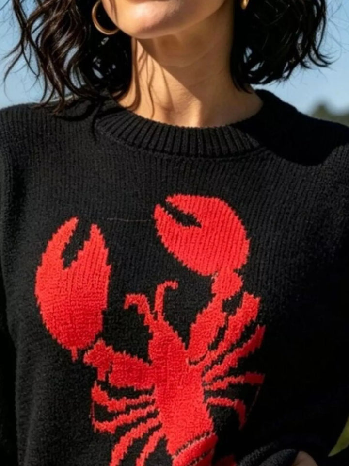 Lobster graphic crew neck knit pullover sweater