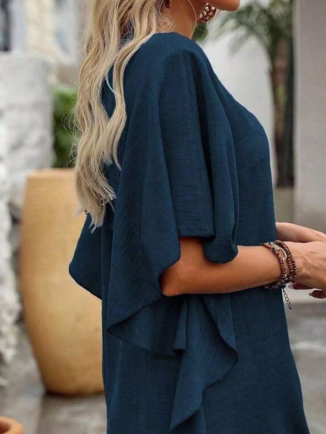 Flutter sleeve V-neck relaxed mini shift dress