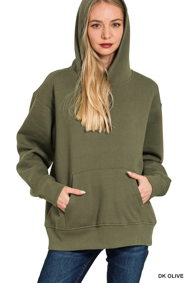 Oversized fleece pullover hoodie with kangaroo pocket