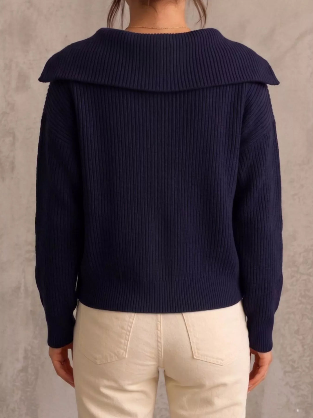 Chunky two-way zip sweater jacket with foldover collar