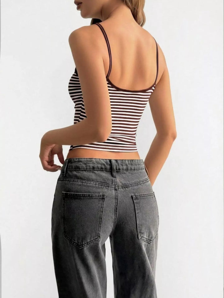 Striped spaghetti strap scoop neck crop cami