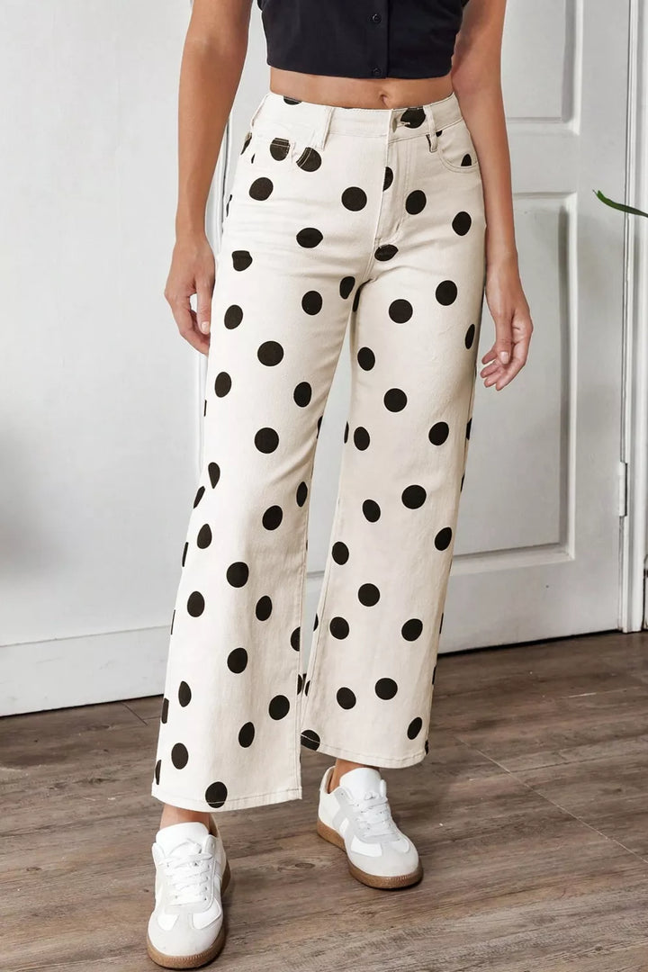 Polka dot wide-leg high-rise cropped jeans