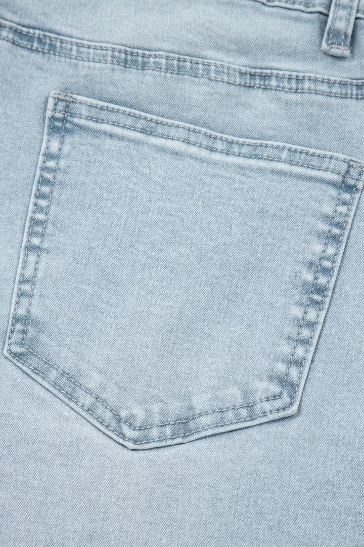 Utility pocket straight leg jeans with raw hem