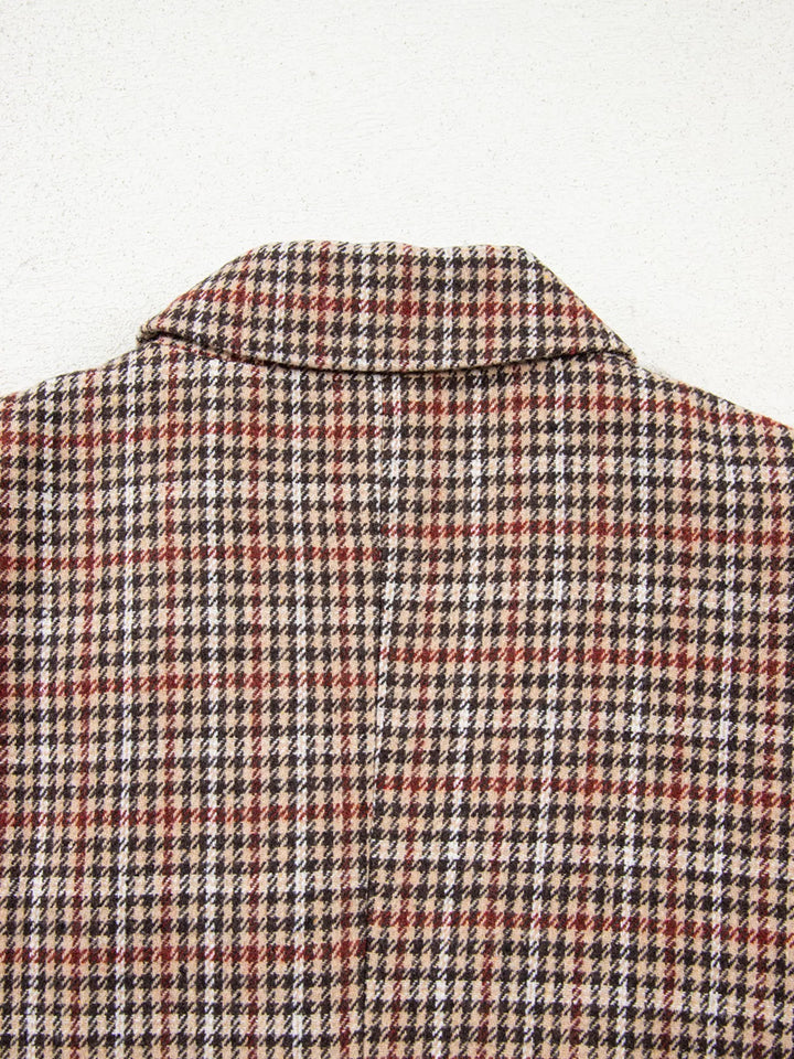 Houndstooth notched lapel longline blazer with buttons