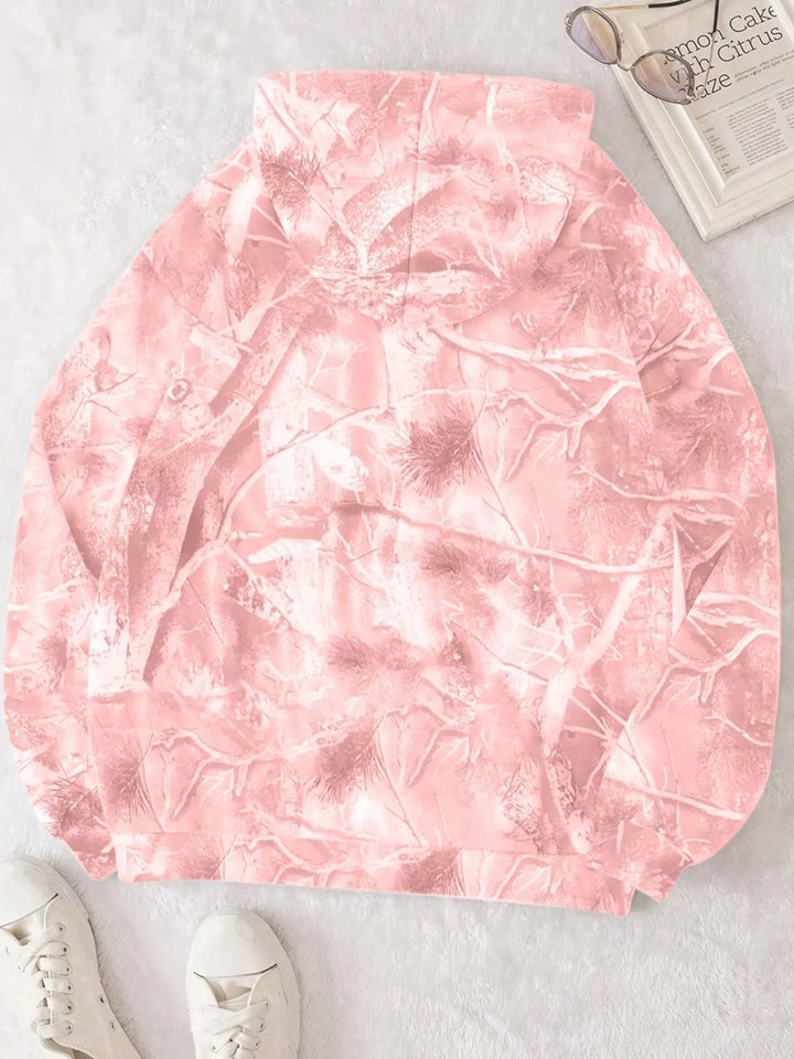 Oversized branch print hoodie with kangaroo pocket