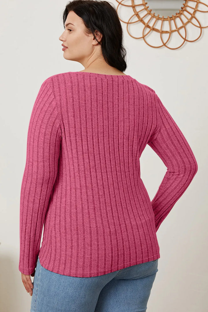 Ribbed v-neck long sleeve knit top