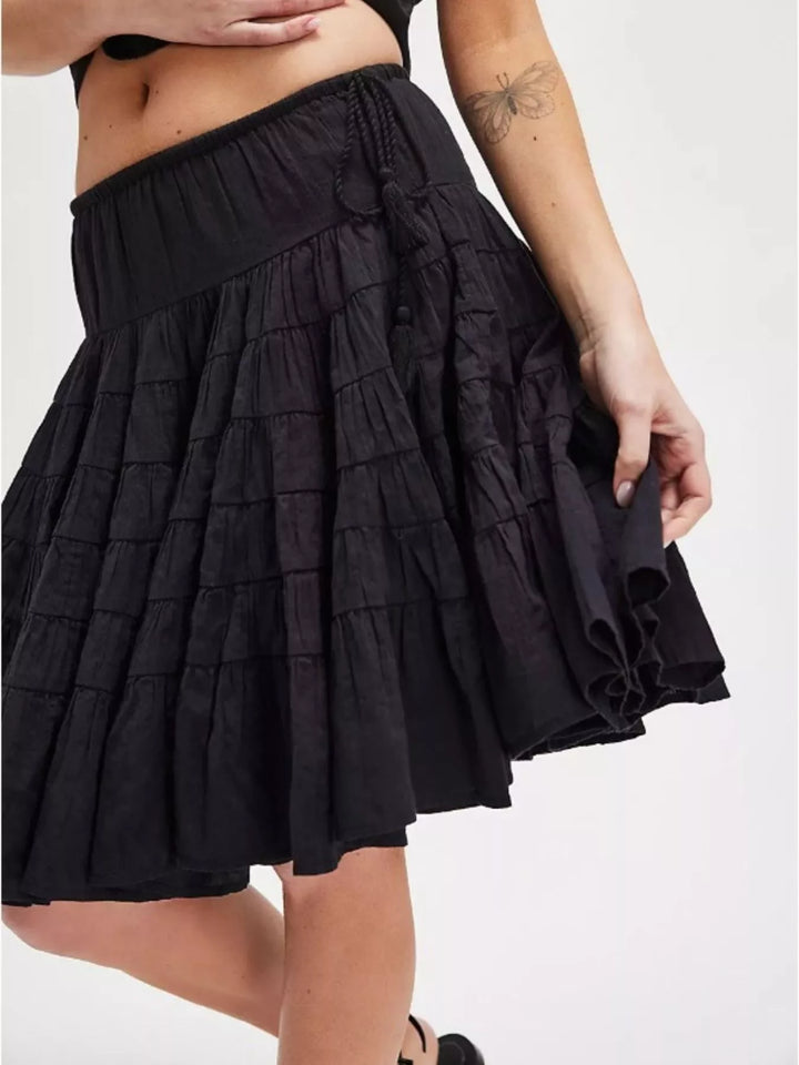 Tiered ruffle mini skirt with drawstring waist