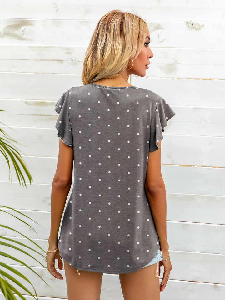 Ruffled butterfly cap sleeve round neck top