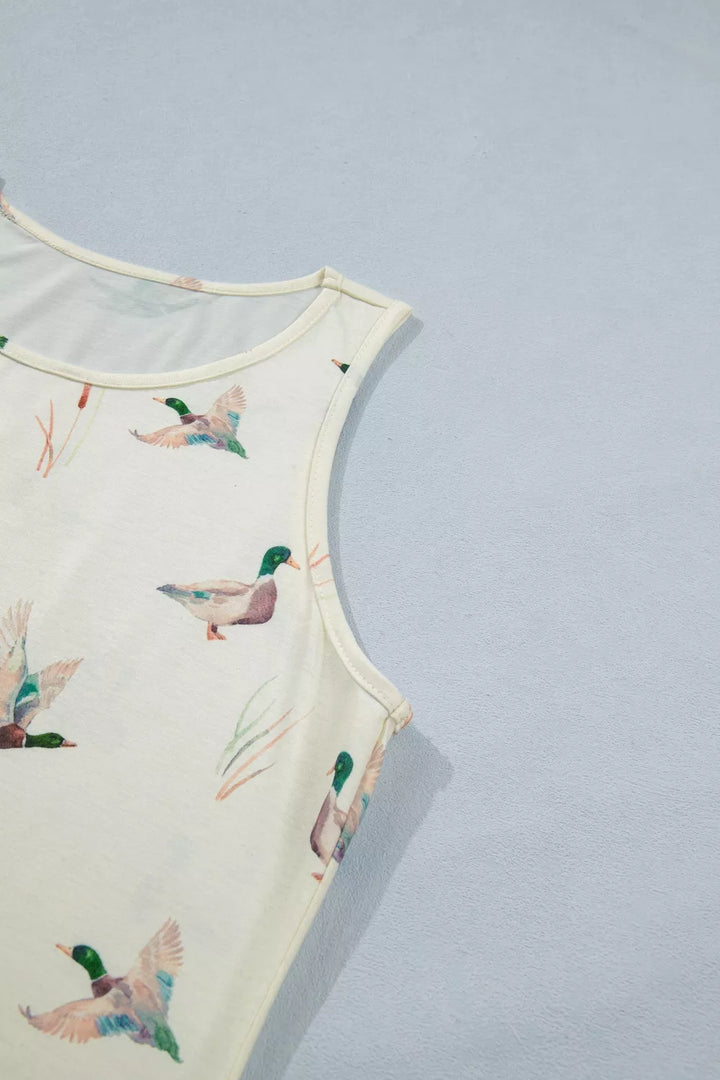 Mallard duck print fitted crew neck tank top
