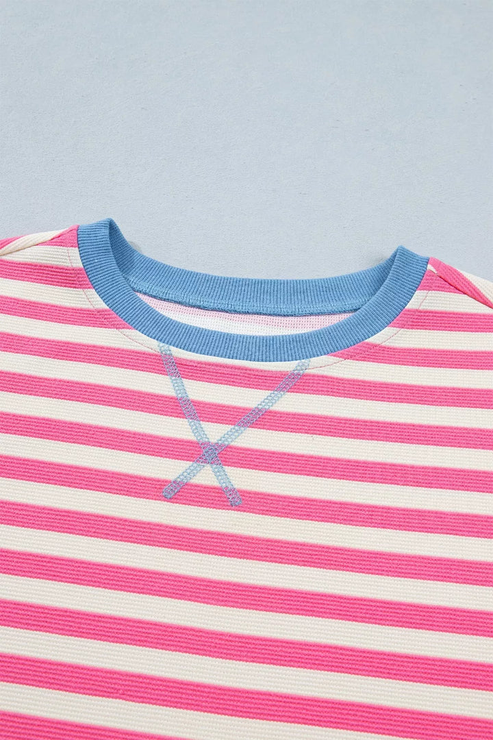 Striped colorblock short sleeve crew neck tee