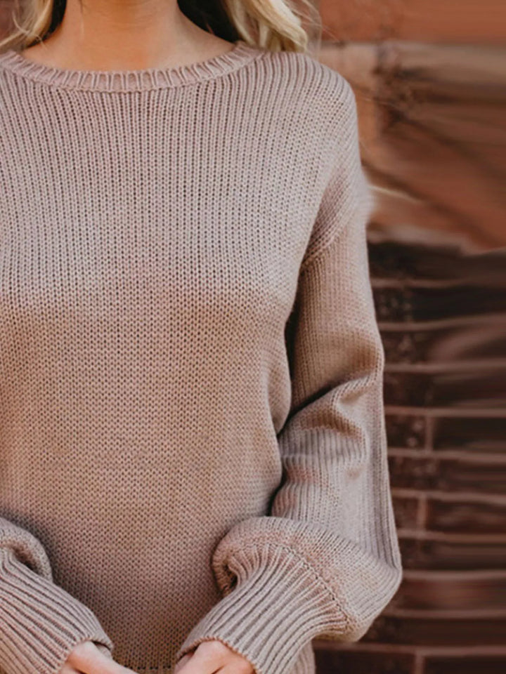 Tie-back ribbed knit sweater with long sleeves