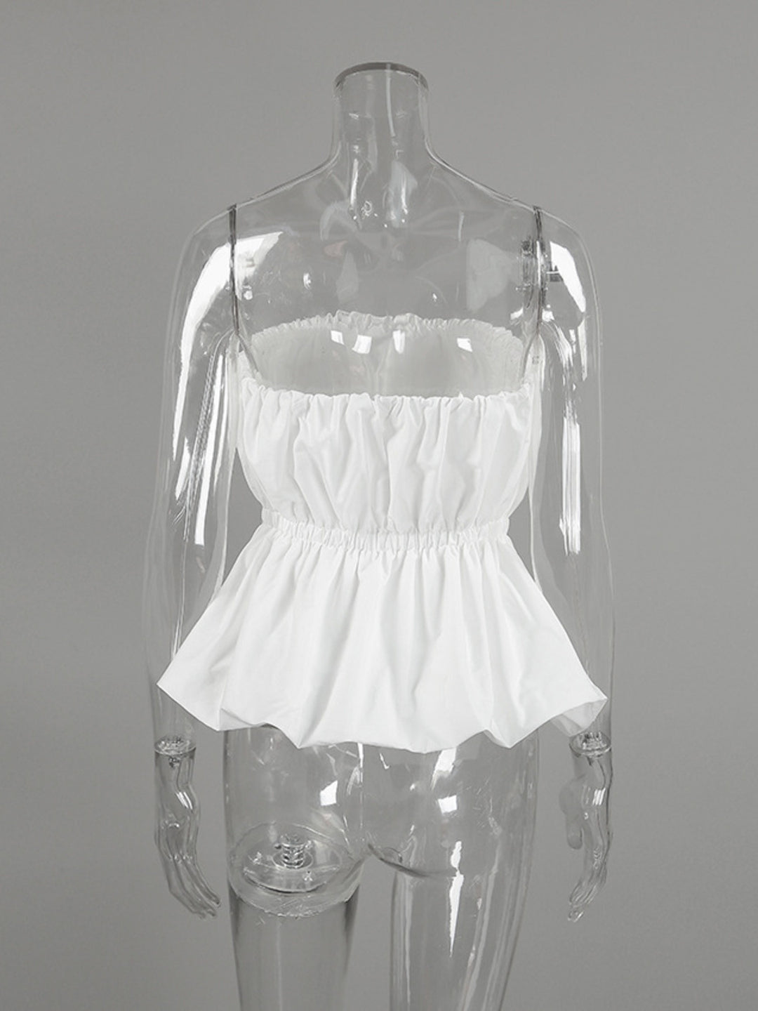 Ruched bubble hem strapless cotton tube top