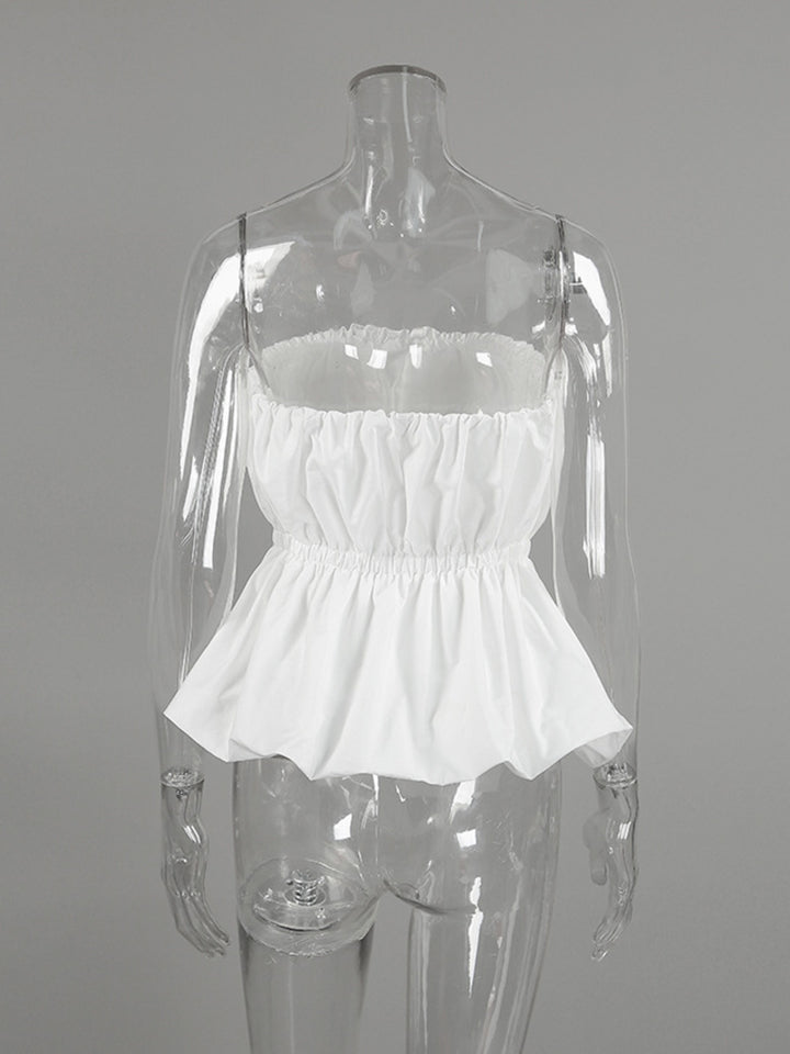 Ruched bubble hem strapless cotton tube top