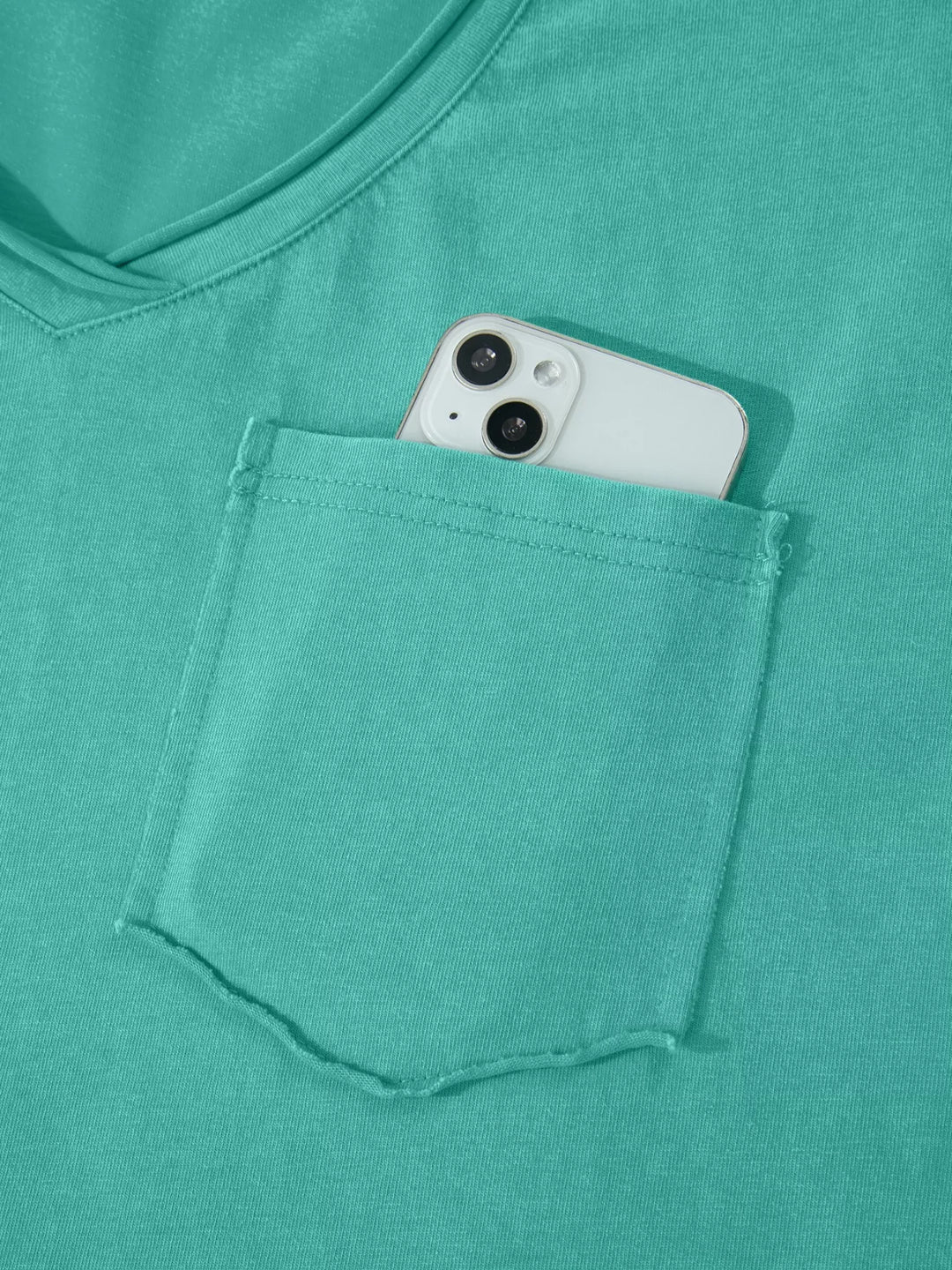 Mineral wash V-neck cotton tee with chest pocket