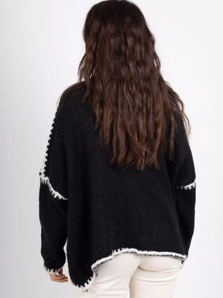 Contrast whipstitch trim open front knit cardigan