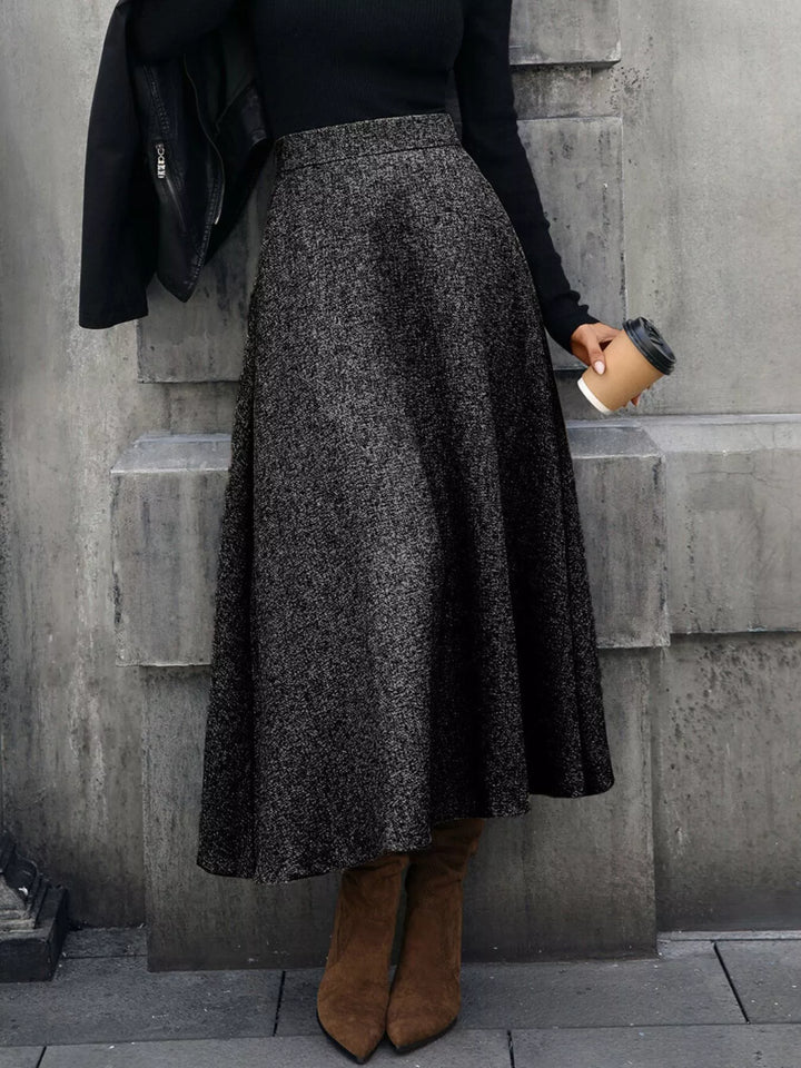 Black High-waist A-line midi skirt with side pockets