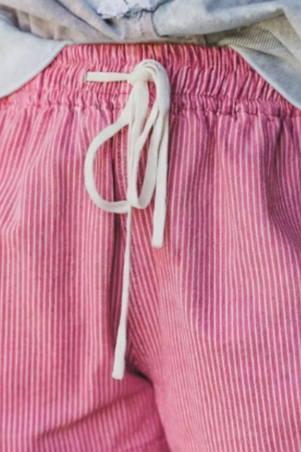 Pinstripe cotton-blend shorts with elastic waist and drawstring