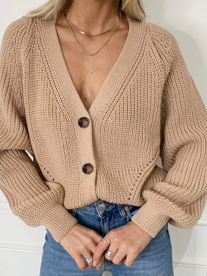 Chunky knit button-down cardigan with tortoiseshell buttons
