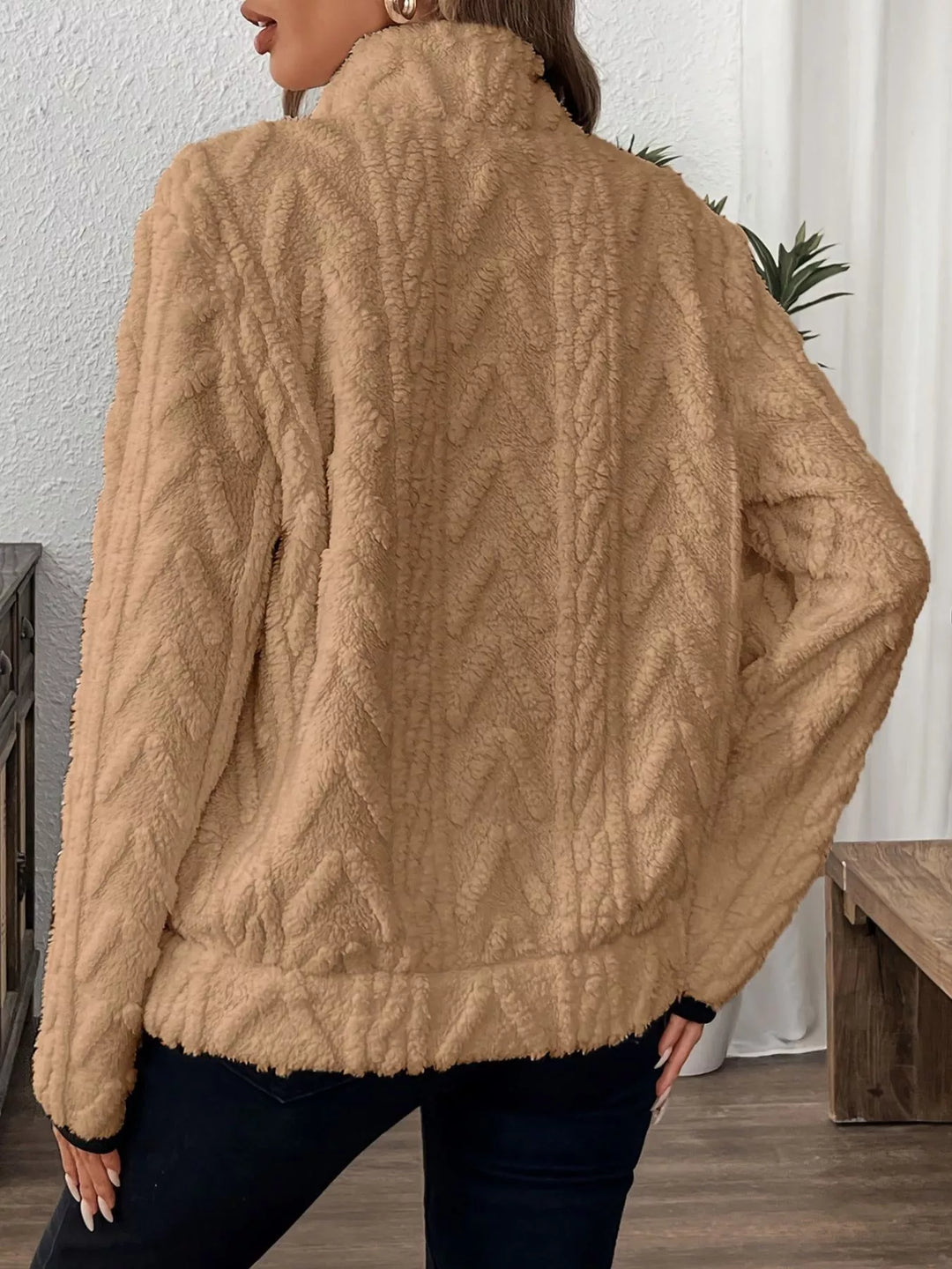 Textured fleece half-zip pullover with kangaroo pocket