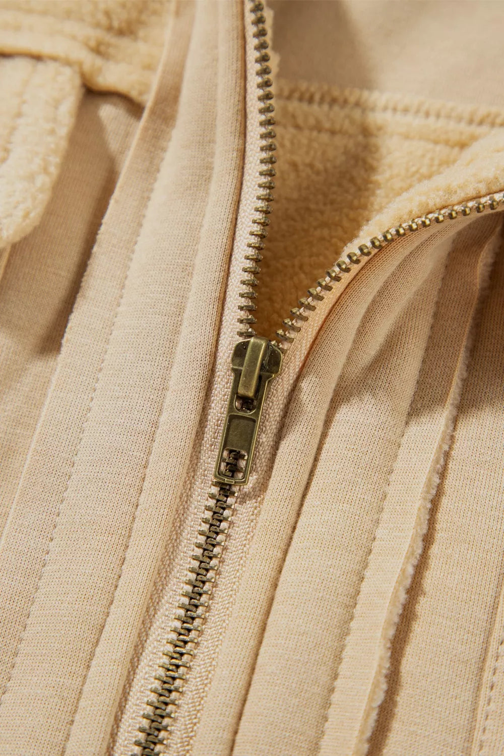 Zip-up hooded fleece jacket with flap pockets
