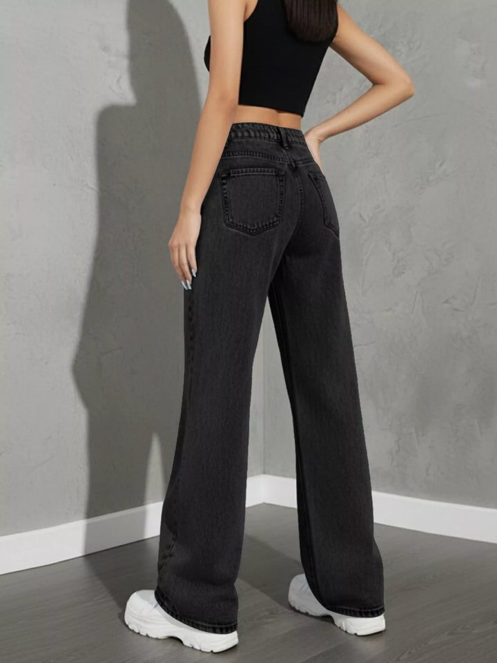 Asymmetric crossover high-rise wide leg jeans