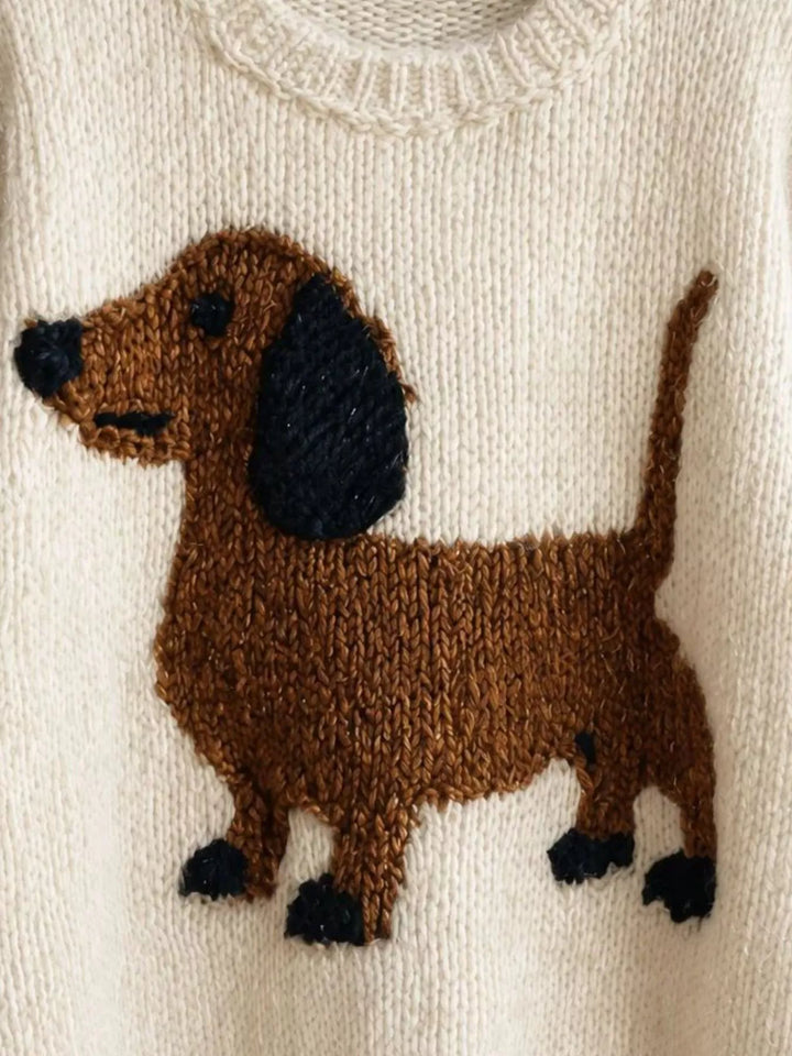 Dachshund chunky knit drop shoulder crew neck sweater