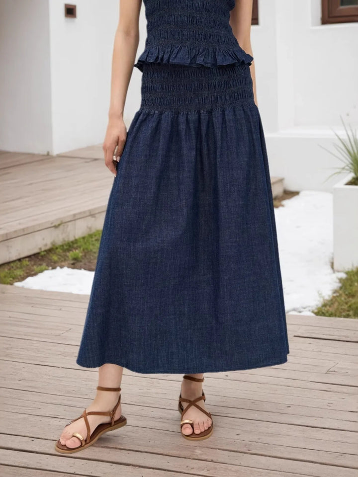 Flowy A-line midi skirt with smocked waistband