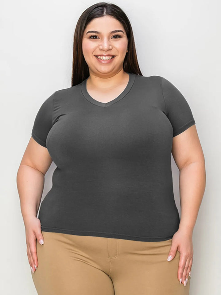 V-neck high-low short sleeve tee with side slits