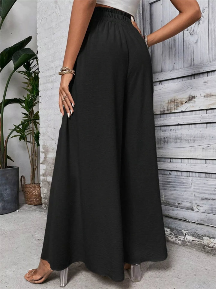 High-rise paper bag wide leg drawstring pants