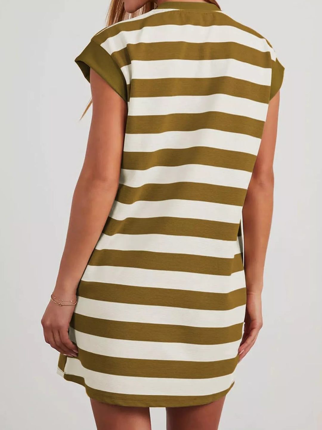 Striped cap sleeve mini dress with side pockets