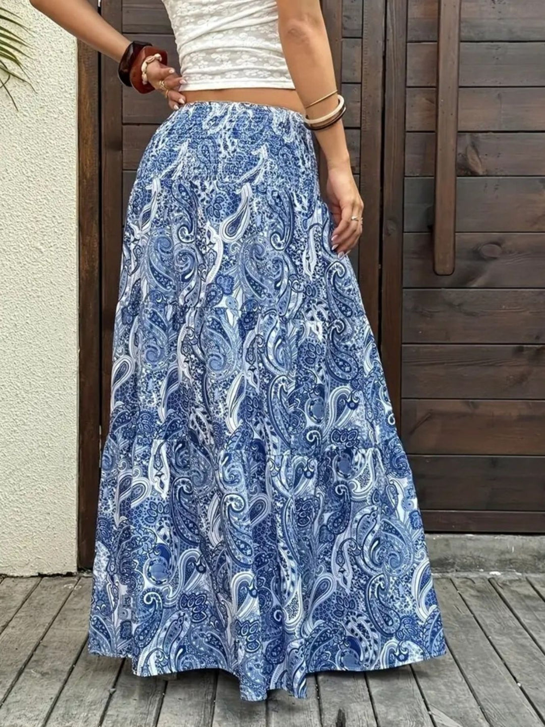 Paisley print maxi skirt with smocked waist