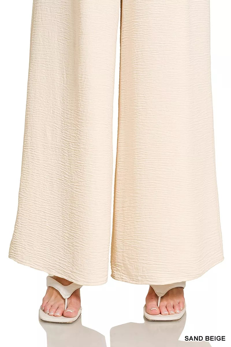 Woven airflow wide-leg pants with elastic waistband