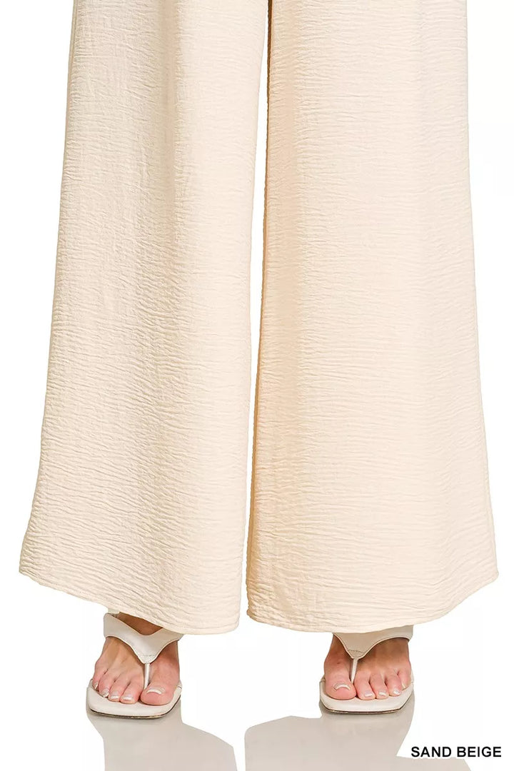 Woven airflow wide-leg pants with elastic waistband