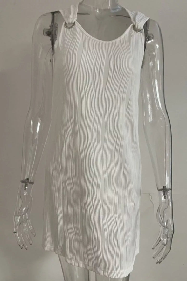 Textured wavy sleeveless mini shift dress with grommet straps