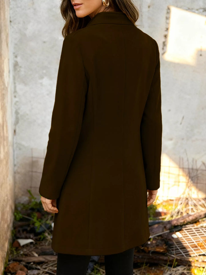 Single-breasted stand-collar longline coat