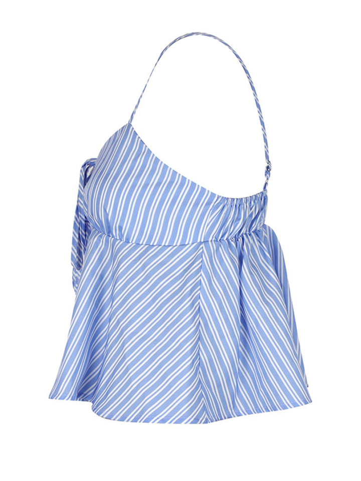 Striped tie-front peplum cami with spaghetti straps