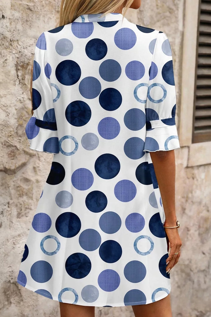 Polka dot v-neck mini dress with flounce sleeves