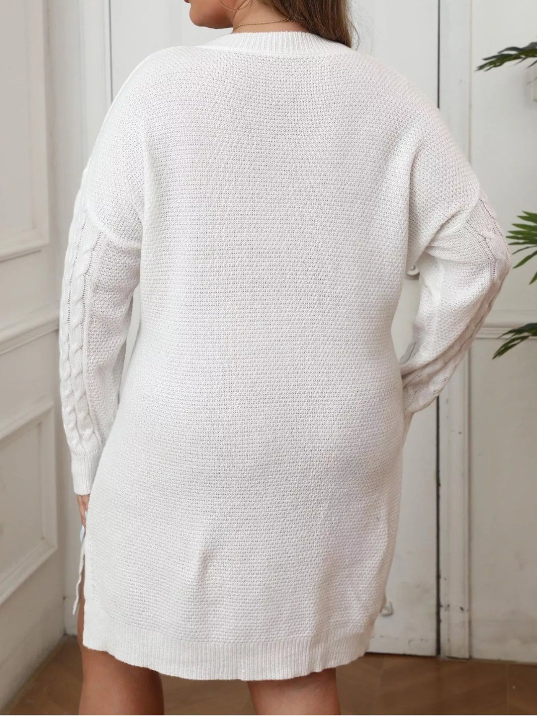 Cable knit sweater dress with strawberry buttons