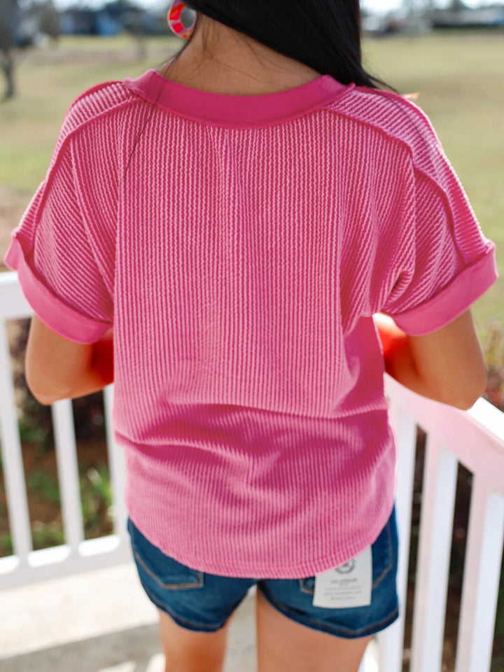 Sequin patriotic balloon dog ribbed v-neck tee
