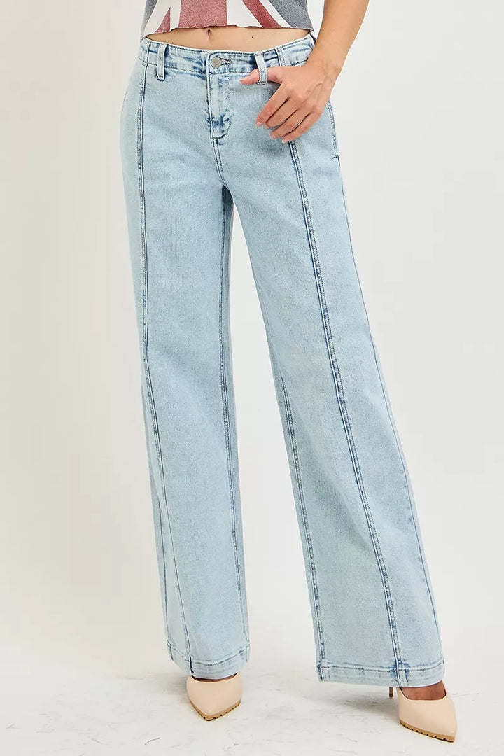 High-rise slouchy wide leg jeans with center seam