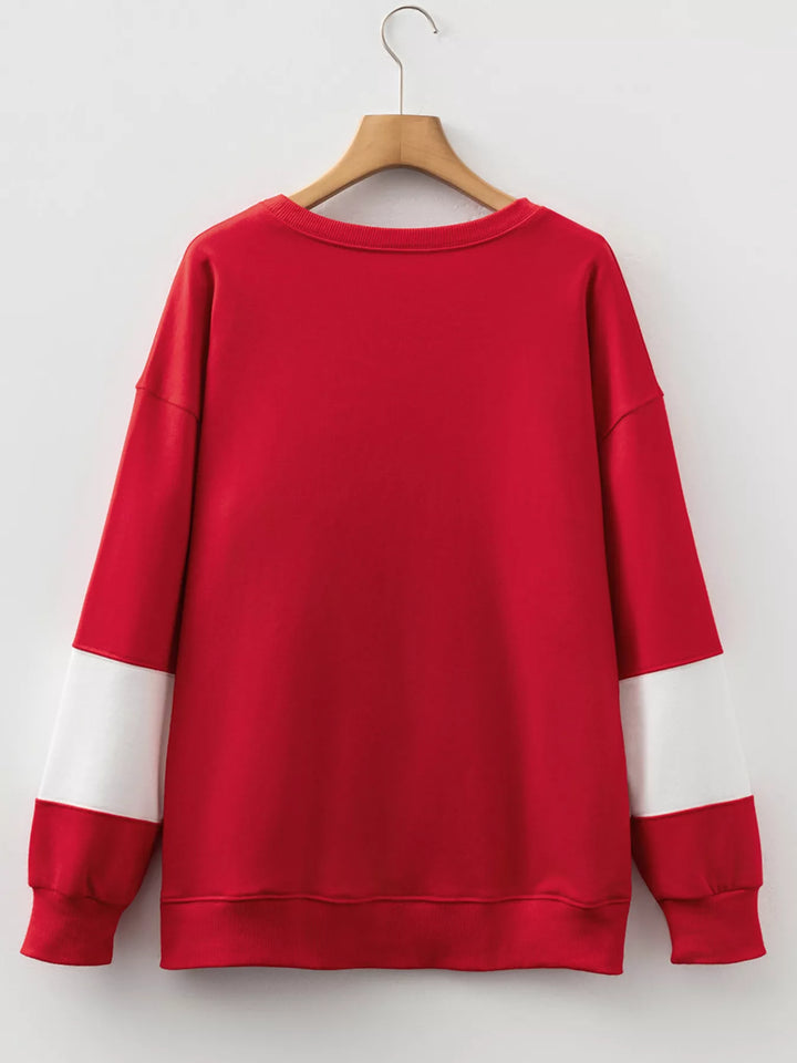 Colorblock drop-shoulder oversized crew neck sweatshirt